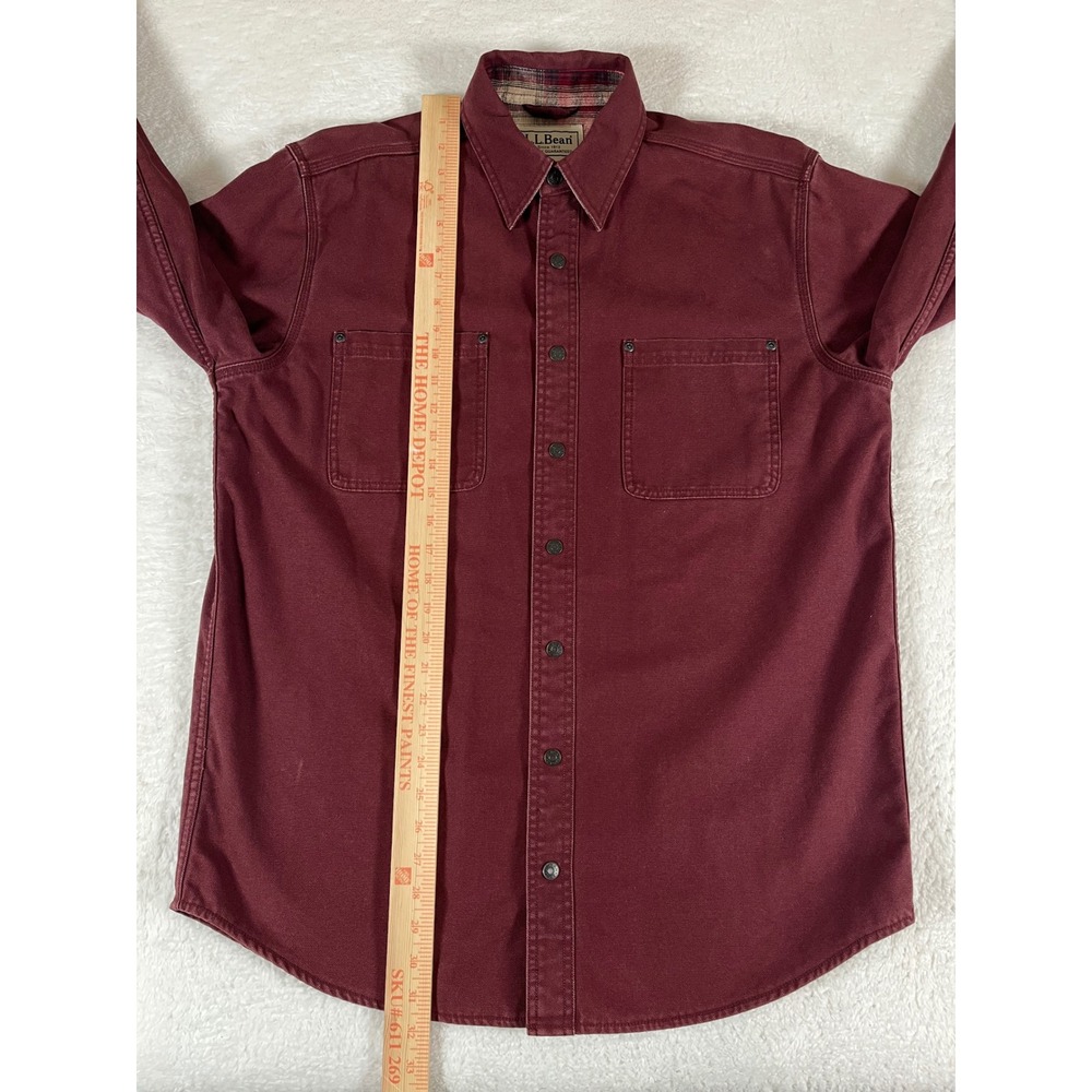 LL Bean Mens Flannel Lined Canvas Field Jacket Burgundy Red Plaid Med Regular - Picture 9 of 9